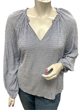 Old Navy Blue and White Striped V-Neck Peasant Blouse Size 2X